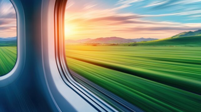 Train High Speed Motion Blur Blurred landscape seen from the window of a high speed hyperloop train, emphasizing the speed of travel