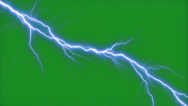 A bright white lightning bolt strikes horizontally across a solid green background.