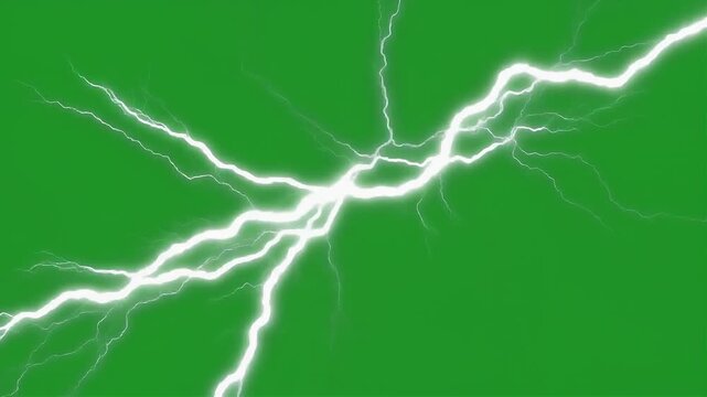 A bright white electrical lightning bolt flashes across a solid green background.
