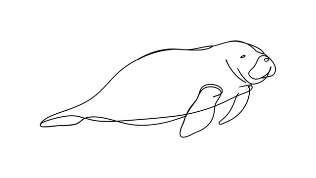 Manatee line drawing on white background.