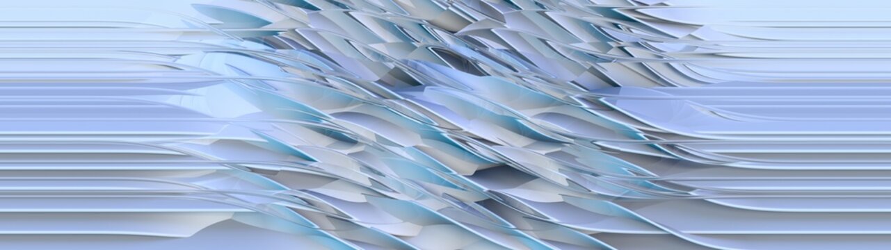 Abstract layered glass ribbons with dynamic motion.