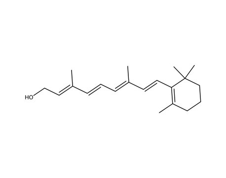 Retinol (Vit A) (C20H30O), complex organic chemistry molecular structure, black skeletal formula transparent