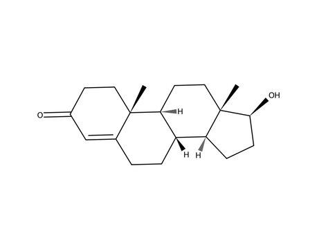 Testosterone (C19H28O2), complex organic chemistry molecular structure, black skeletal formula transparent