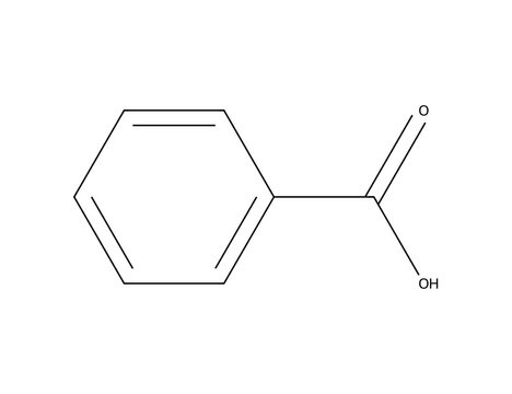 Benzoic acid (C7H6O2), organic chemistry molecular structure, black skeletal formula transparent