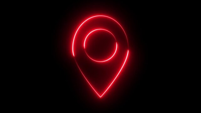 Glowing neon red and blue color location map sign icon animation position tracking direction address tags journey place navigation icon sign symbol on black background	