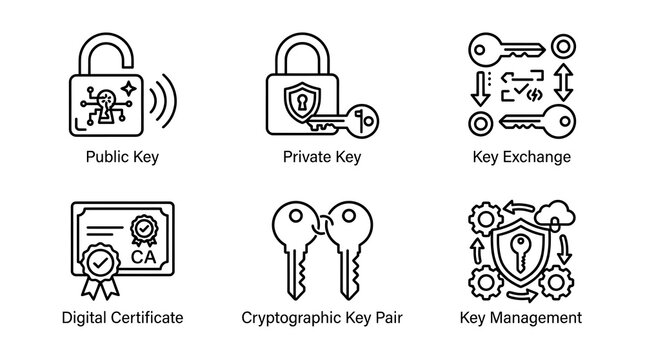 Cybersecurity and Cryptographic Key Management Icon Set