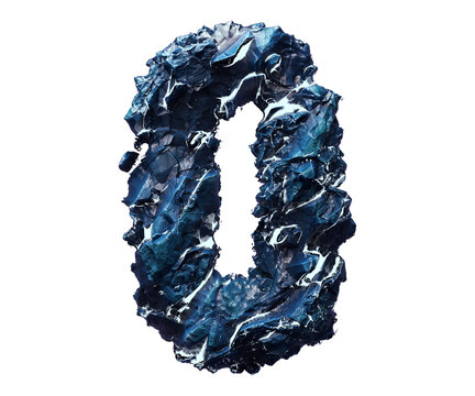 Blue stone number zero isolated on transparent background