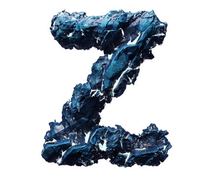 Blue stone letter Z isolated on transparent background