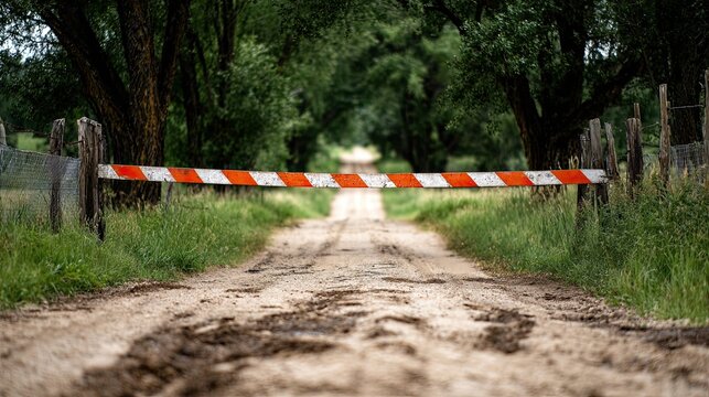 Barricaded Dirt Road in Rural Landscape