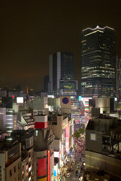 City Lights Shine Bright in Shibuya at Night 