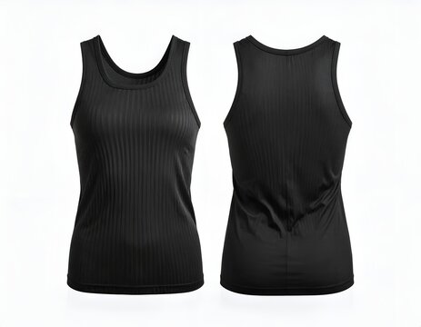 Black ribbed performance tank top front and back.