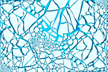 Fototapeta premium The background features an abstract pattern resembling cracks on an ice surface; the design consists of irregular white polygonal shapes with prominent blue outlines.