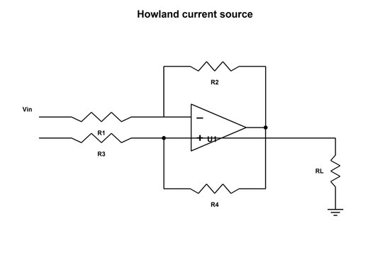 Howland Current Source, electronic circuit schematic diagram, black line art transparent