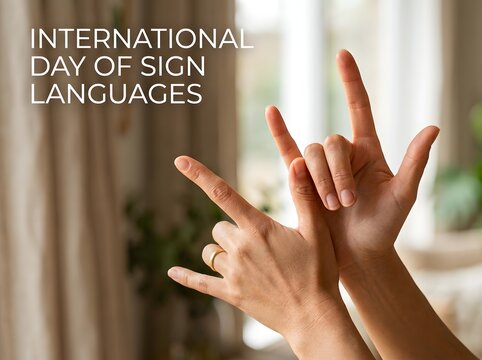 Hands making the i love you sign for international day of sign languages celebration