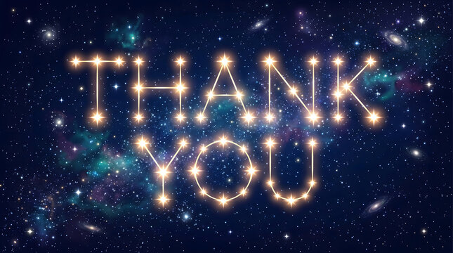 Glowing Constellation Spelling "Thank You" in a Vibrant Starry Night Sky