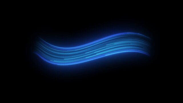 4k cold air flow from air conditioner animation, blue cooling wind waves on black background, glowing light rays, fresh breeze energy effect, abstract optical fiber air stream, air cooling process