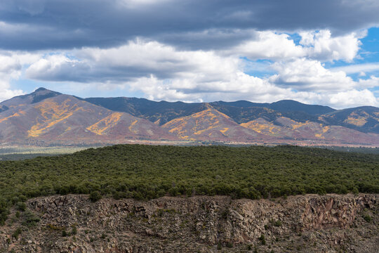 The Rio Grande del Norte National Monument in Taos County, New Mexico. Cebolla Mesa, Red River Fish Hatchery, Lama Canyon on the Red River, Baldy Mountain in the Cimarron Range. Autumn colors. 