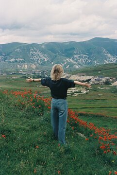 Embracing Nature in a Colorful Landscape of Rolling Hills