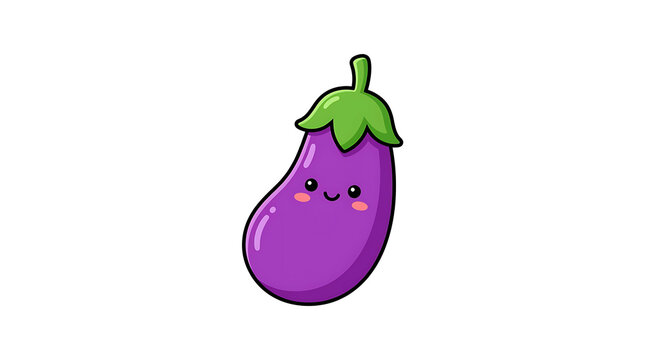 Smiling eggplant sticker illustration. Cute purple vegetable character with happy face.