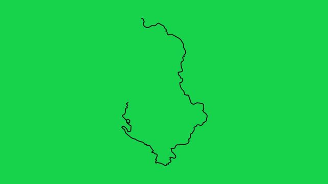 Drawing of albania country border silhouette motion graphic on green screen background loop.