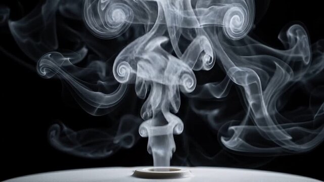 Aromatherapy diffuser mist rising against black background