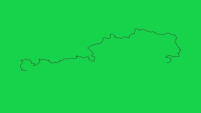 austria map drawing animation geographic borders outline sketch on green screen background.