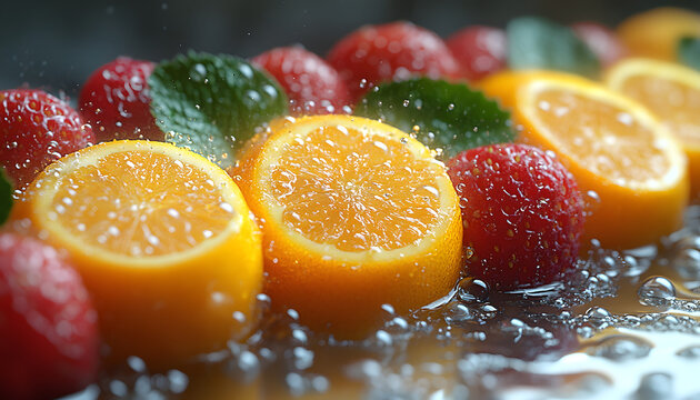 Fresh Blackberries and Raspberries with Water Drops, Colorful Berries and Natural Food Photography 