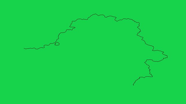 Black outline of belarus map drawing on green screen, belarusian country territory motion graphics.
