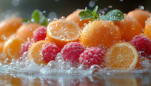 Fresh Blackberries and Raspberries with Water Drops, Colorful Berries and Natural Food Photography 