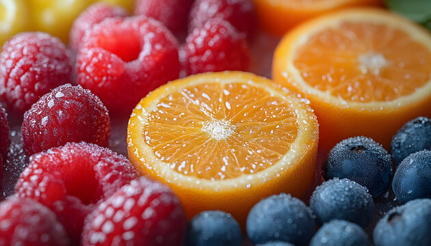 Fresh Blackberries and Raspberries with Water Drops, Colorful Berries and Natural Food Photography 
