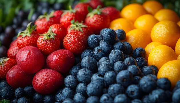Fresh Blackberries and Raspberries with Water Drops, Colorful Berries and Natural Food Photography 