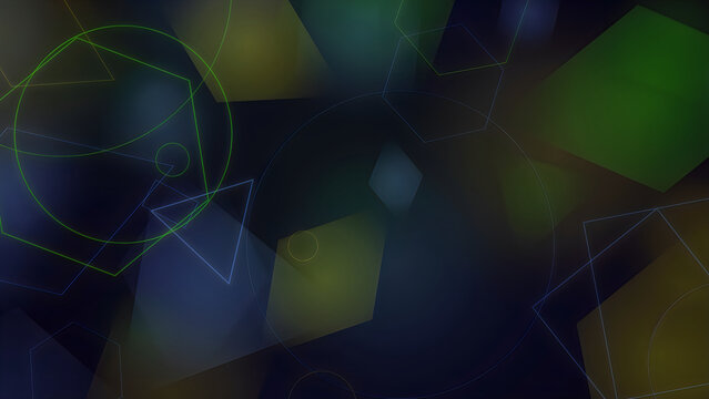 Abstract geometric shapes with glowing outlines on dark background