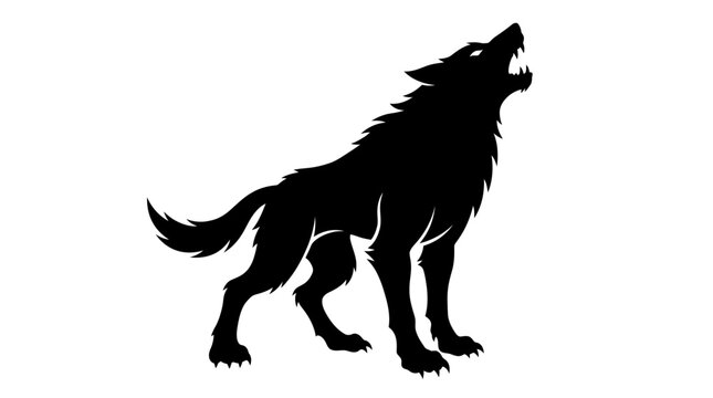 Helloween Silhouettes of howling wolves. Black monochrome vector icons of wild canines. Symbol of nature, wilderness, strength. vector