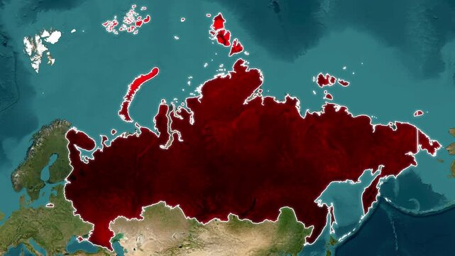Russia Map Animation Featuring Smooth Border Reveal, Geographic Location Highlight, Modern Cartography, Motion Graphics, Political Map Visual Sequence