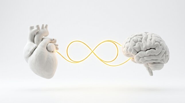 Heart and Brain Connected by Golden Infinity Thread