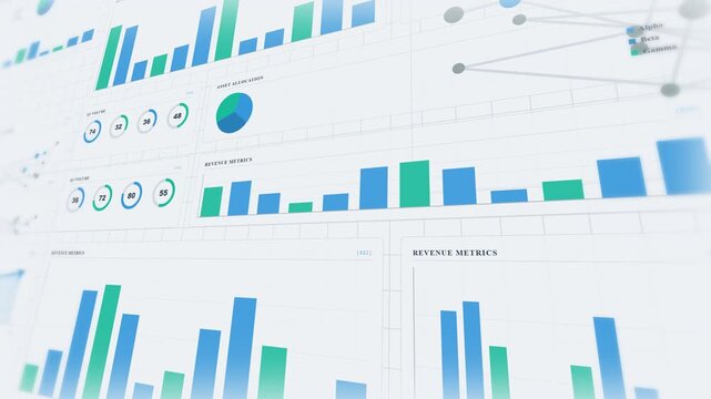 3D business data infographic dashboard macro pan, corporate finance analytics chart motion graphics