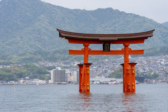 Floating torii gate, Miyajima Island Japan overcast spring day
