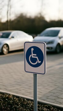 Accessible parking sign bathed in gentle morning light evokes modern urban accessibility and inclusive design concepts