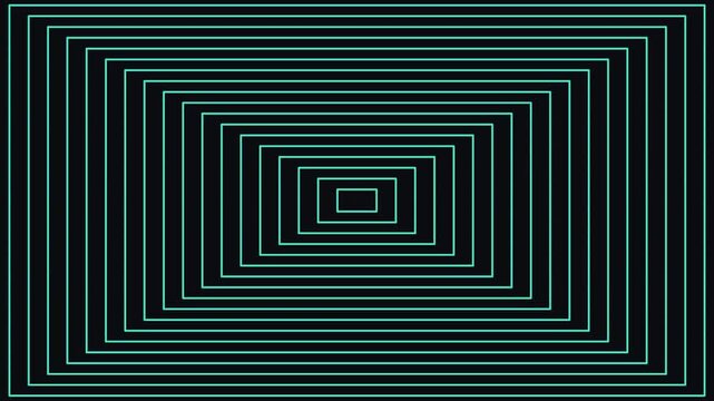 Rectangles nested inside each other generate a tunnel of glowing lines on a dark field.