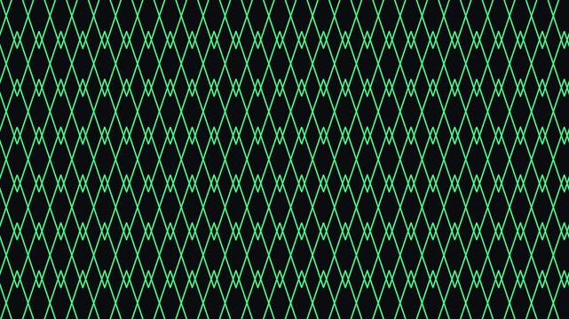 Diamond shapes interlock to form a green lattice pattern against a black background.