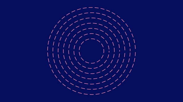 Circles form a concentric pattern of dashed lines on a deep blue background.