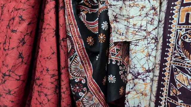 Traditional batik printed fabric from West Bengal, India.