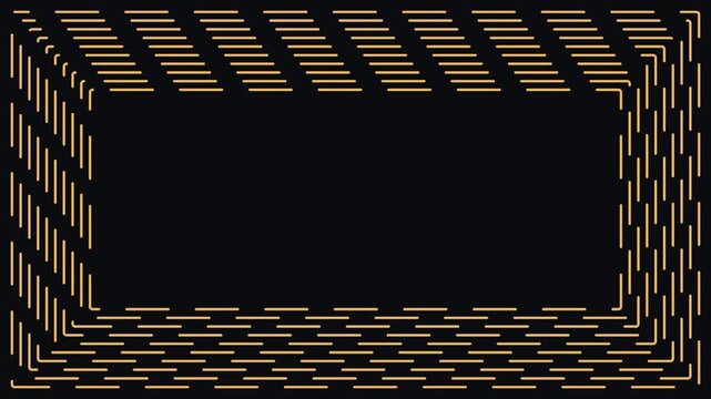 Rectangle composed of golden dashed lines creates a structured geometric frame against a dark background.