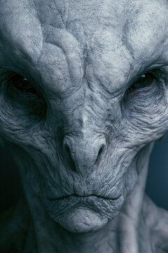 ufo, uap, aav, nhi, alien portrait extreme closeup, gray stone textured face with narrow eyes, photorealistic