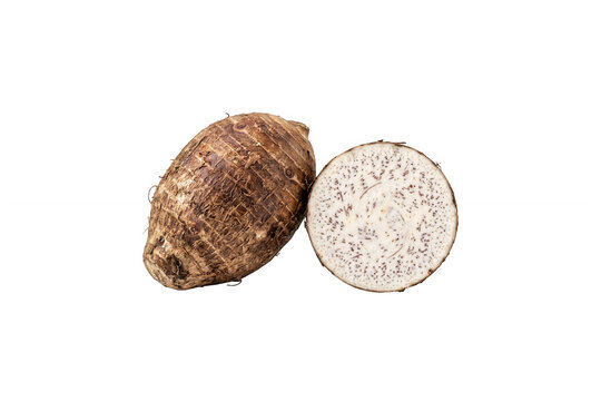 Fresh taro root and a slice of taro isolated on a transparent background