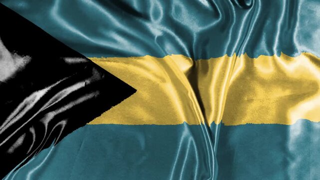Vibrant Bahamas flag waving with luxurious satin texture - Patriotic and cultural symbol