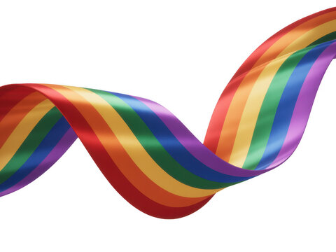 A smooth flowing vibrant rainbow ribbon isolated against a deep solid black background space