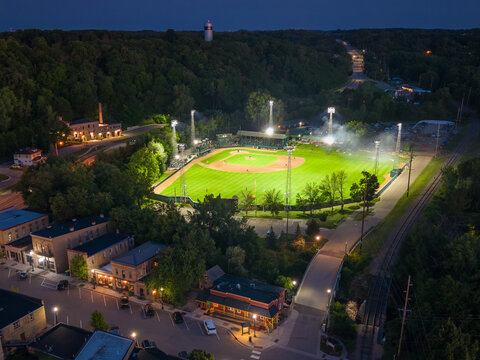 Jordan Minnesota Community Ball Field on Game Night of Baseball Field in Minnesota River Valley Home Town