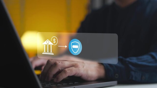 Processing secure online bank transfer and financial transaction protection on a system interface. Concept of encrypted payment gateway, wire transfer security, and digital banking privacy.