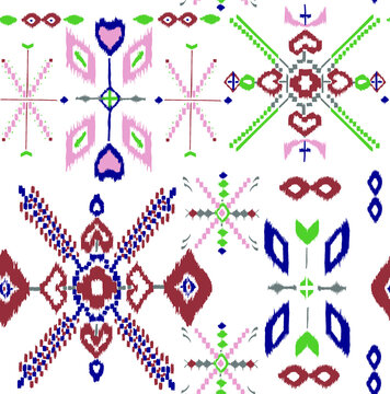 Colorful geometric seamless pattern with hearts and stars in vibrant pastel vector design